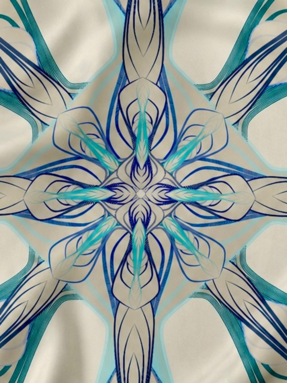 LEPAREO - 50"x50" - SILK TWILL PAREO - ARABESQUE - CREME/BLUE - NEW NO TAG - Picture 2 of 4